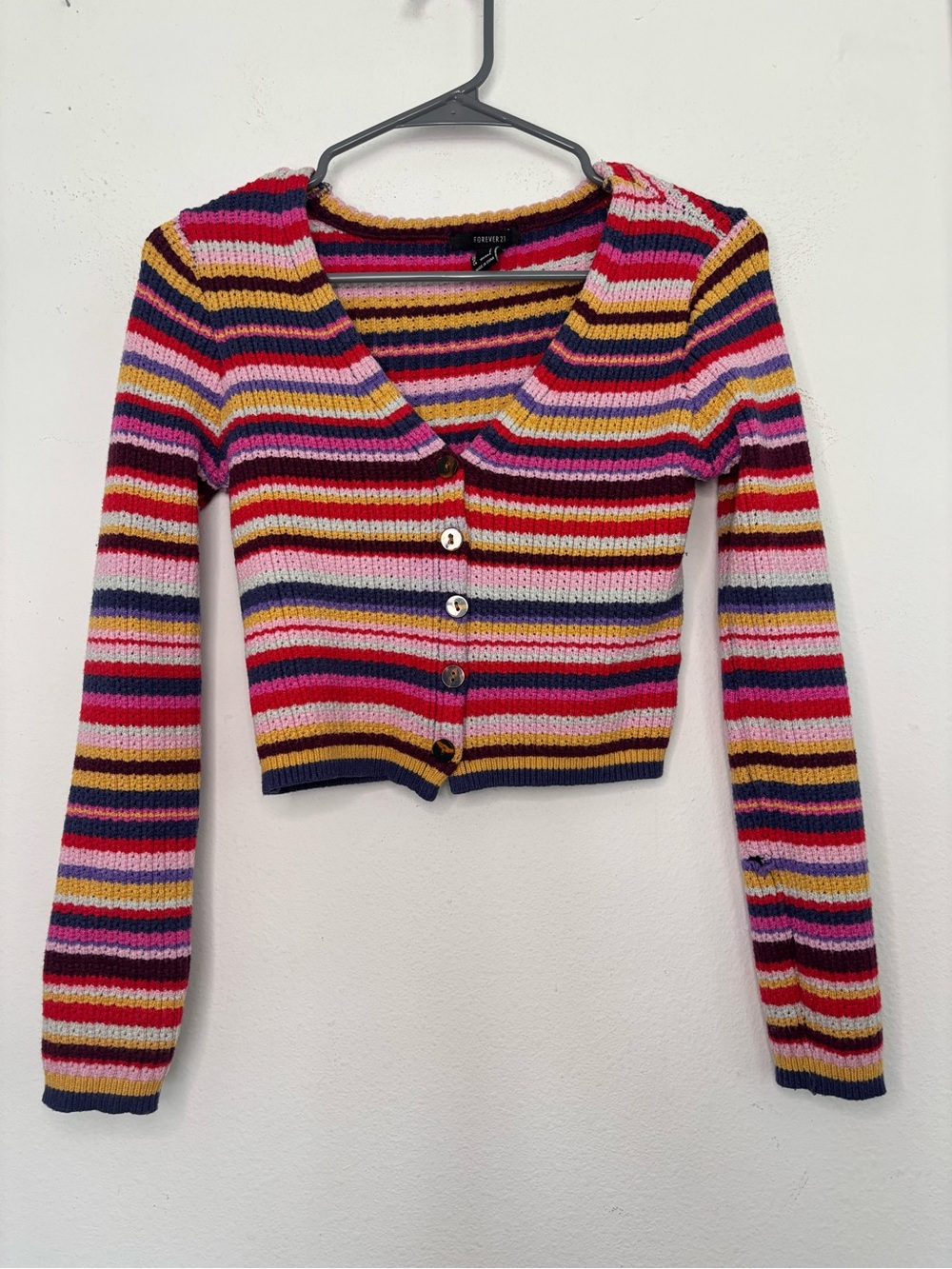FOREVER 21 COLORFUL STRIPES LONG SLEEVE BUTTON UP CARDIGAN SWEATER SZ SMALL